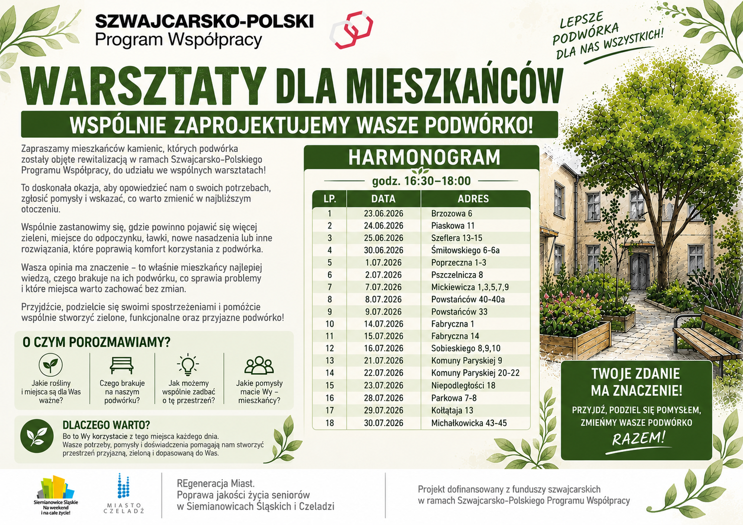 Plakat informujący o warsztatach dla mieszkańców